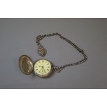 Silver full Hunters pocket watch and chain