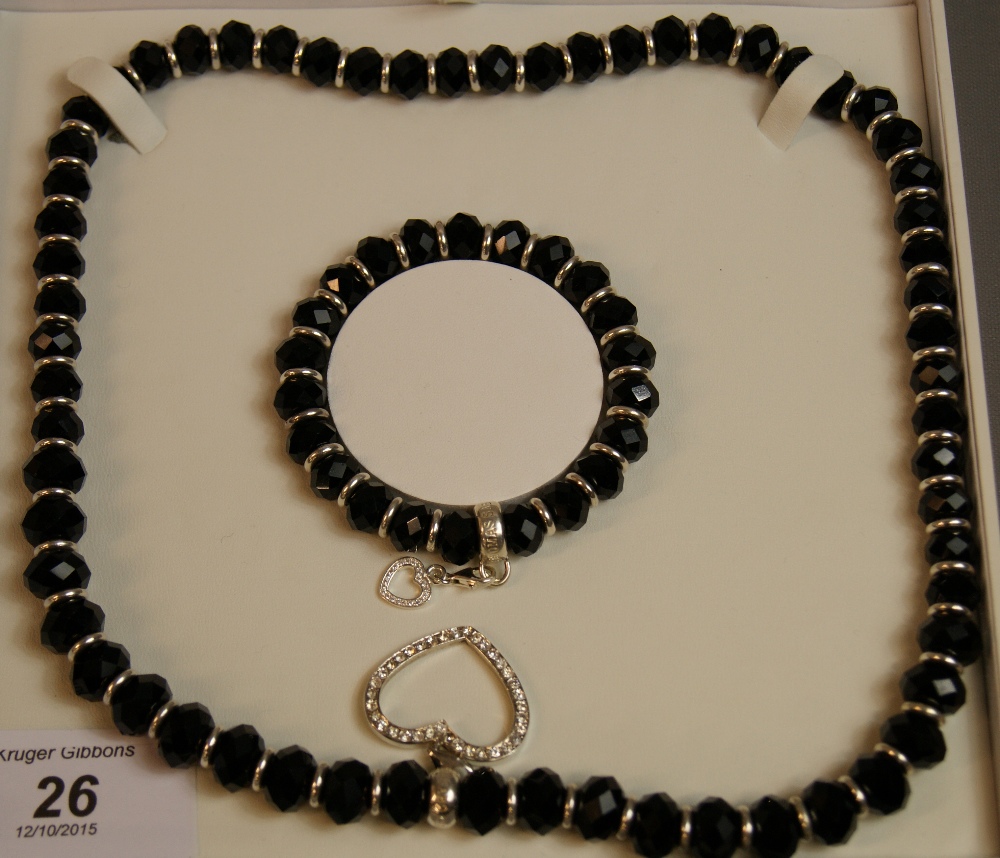 Thomas Sabo black obsidian and sterling silver necklace and bracelet set (retired)