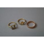 18ct. gold and diamond cluster ring A/F, together with two 9ct. gold rings.