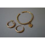 9ct. gold bracelet A/F and a pair of 9ct. gold hoop earrings.  Total weight approximately 11.