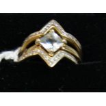 9ct gold diamond and aquamarine trio of rings