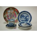 A collection of small Chinese ceramics to include; plates, teacup and saucer, being underglaze