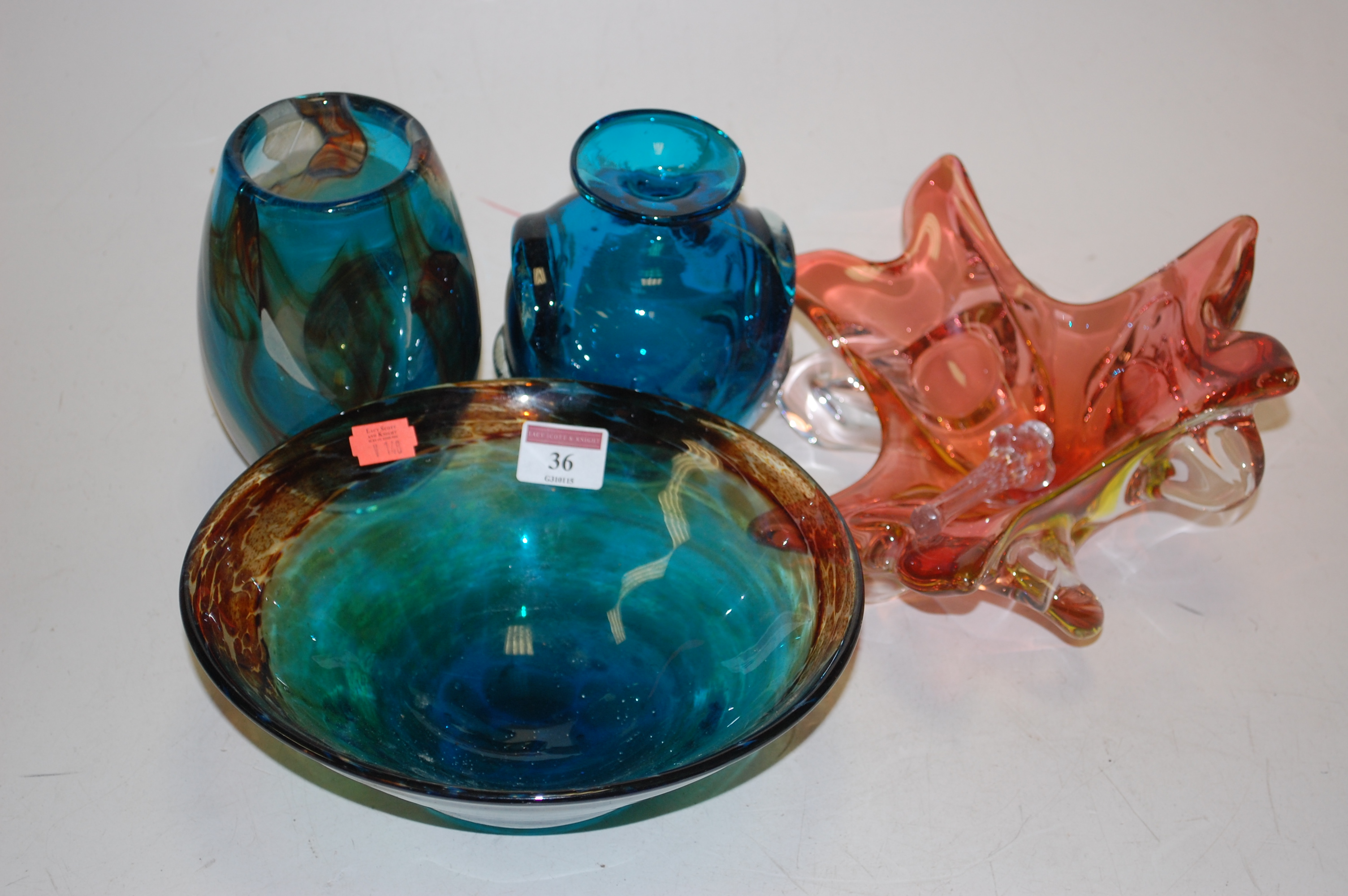 Venetian glassware to include; two vases
