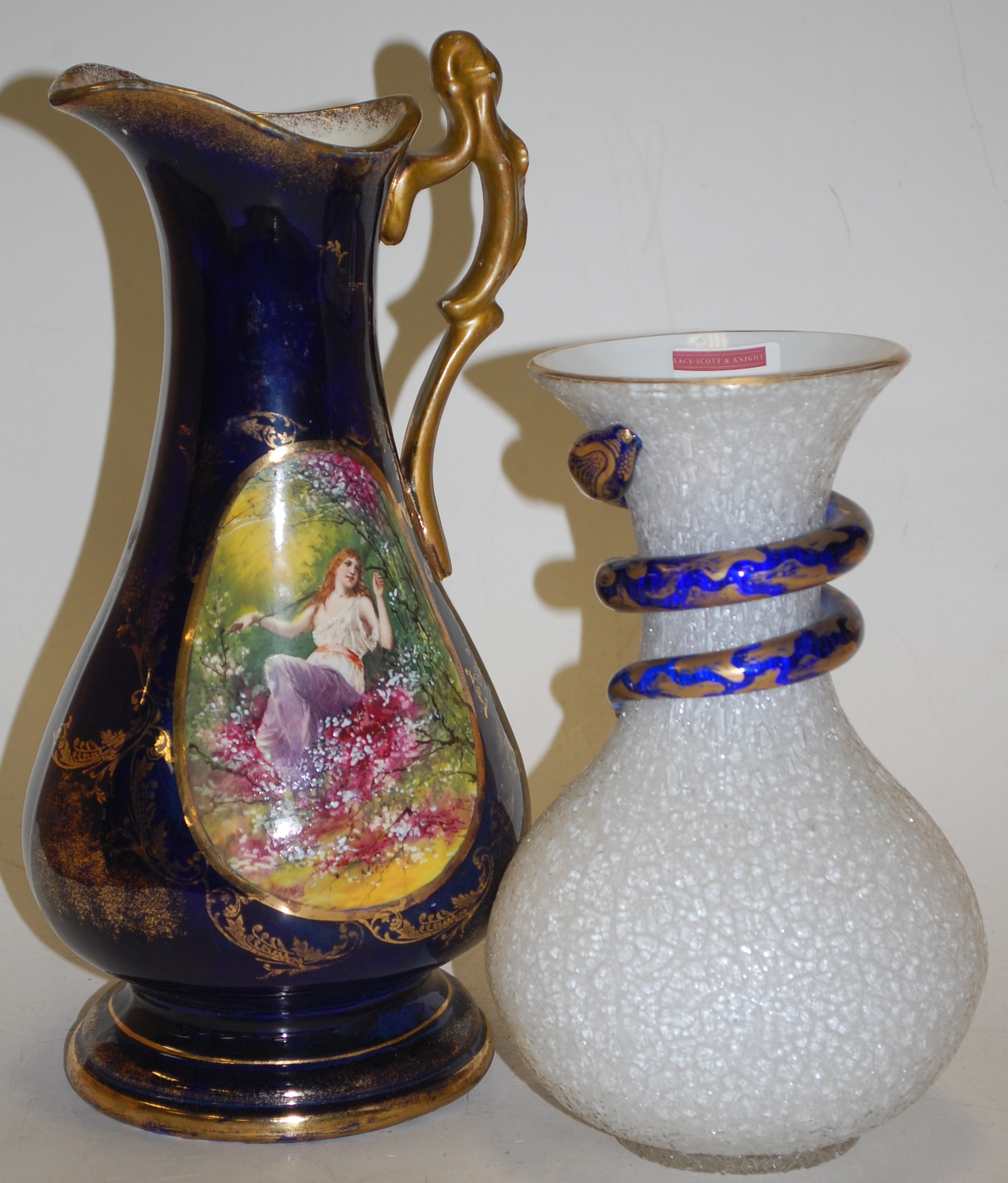 A Staffordshire style ewer, decorated wi