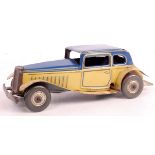 Mettoy, tinplate clockwork car, blue and