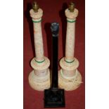 A pair of faux marble table lamps, and o