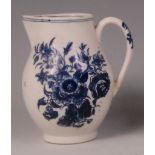 A Lowestoft porcelain sparrowbeak cream jug, circa 1775, blue and white printed in the Three Flowers