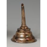 A late Georgian silver wine funnel, in two sections, having gilt washed bowl, makers mark worn,