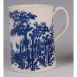 An 18th century Worcester blue and white porcelain tankard, circa 1765, transfer printed in the