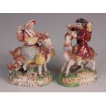 After Meissen - a pair of 19th century Staffordshire figures; The Welsh Tailor and His Wife,