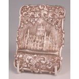 An early Victorian silver card case by Nathaniel Mills of Birmingham, depicting Worcester