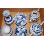 Assorted Chinese underglaze blue decorated export wares to include teapots, baluster form vase,