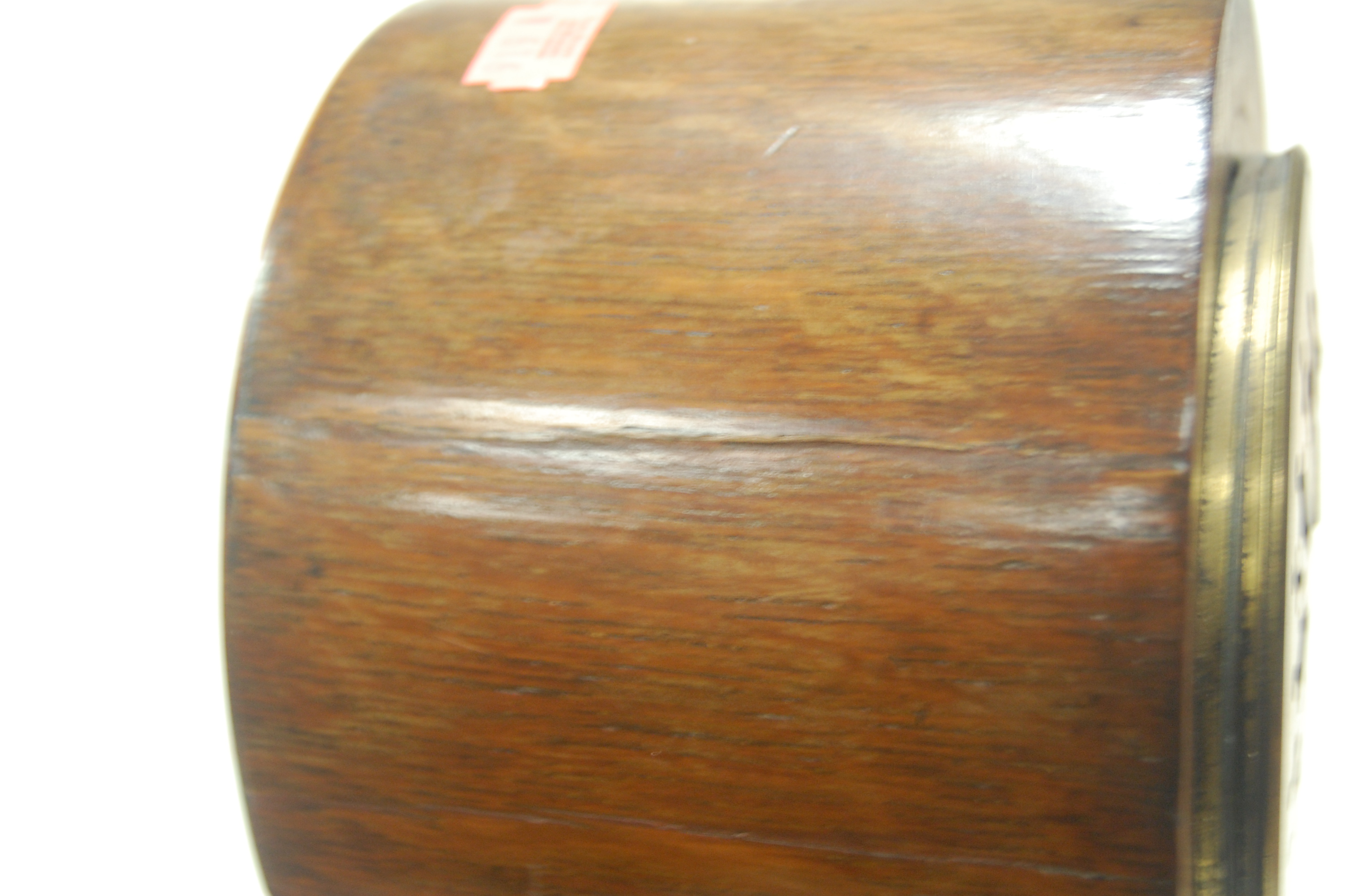 An Edwardian oak cased rosewood cross banded and satinwood inlaid balloon shaped mantel clock having - Image 5 of 9