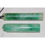 Two Chinese polished jadeite cylindrical