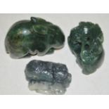 Three Chinese spinach jade carvings to i
