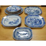 A collection of 19th century and later Chinese export blue and white meat plates  Condition Report /