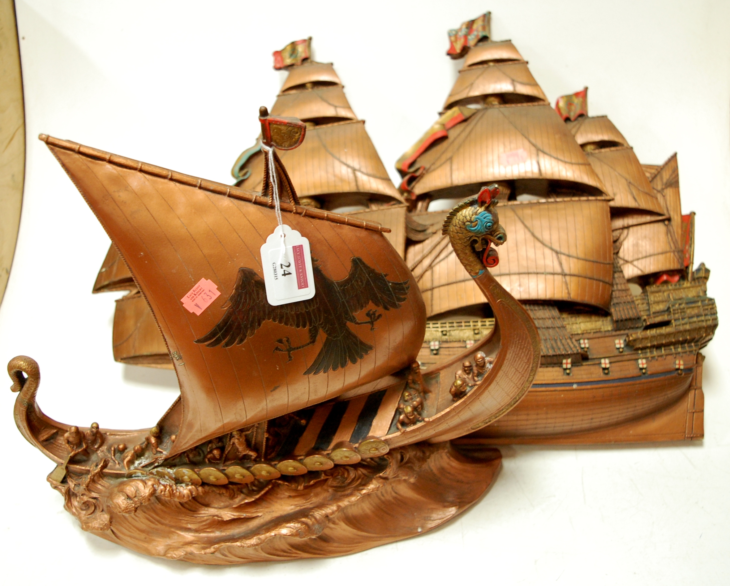 A Bossons wall plaque in the form of a longship together with another in the form of a frigate (2)