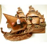 A Bossons wall plaque in the form of a longship together with another in the form of a frigate (2)