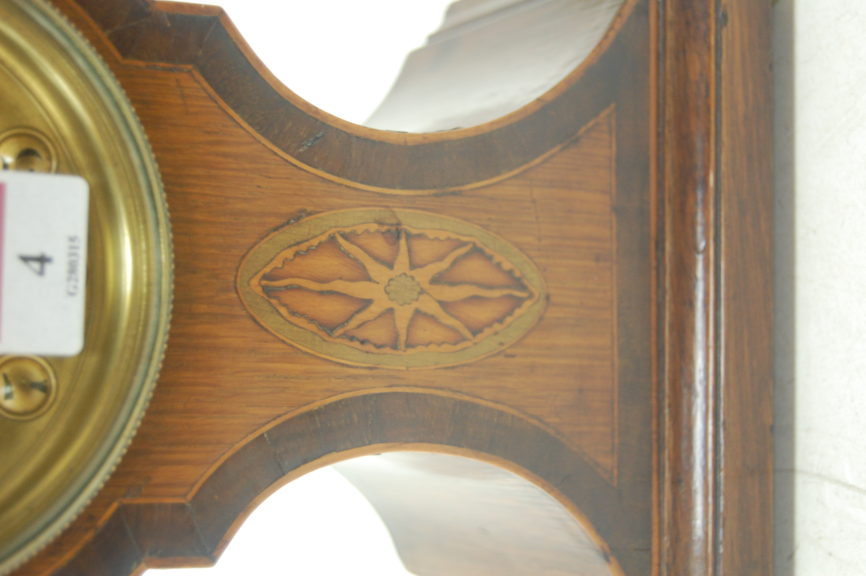 An Edwardian oak cased rosewood cross banded and satinwood inlaid balloon shaped mantel clock having - Image 6 of 9