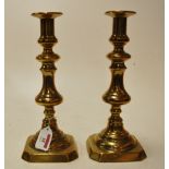 A pair of 19th century turned brass cand