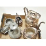 A hammered pewter three piece coffee set
