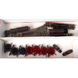 3 Hornby Dublo 3-rail LH electric points, 2 electric uncouplers, 3 black, 4 maroon switches, 2 push