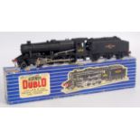 A Hornby Dublo 3-rail LT25 2-8-0 engine and tender, minor blemishes to raised edges, some graffiti