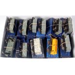 11 Hornby Dublo metal wheel wagons in blue and blue striped boxes, D1 meat, yellow shell, MR brake