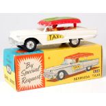 Corgi Toys, 430 Ford Bermuda taxi, white body with mustard interior and driver, red and lime