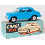 Corgi Toys, 202 Morris Cowley Saloon, blue body with silver detailed grille and flat spun hubs, in