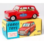 Corgi Toys, 225 'Jensens' Austin 7 mini saloon, promotional red body with lemon interior, silver