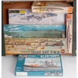 10 assorted mixed scale plastic warship and submarine plastic kits, mixed manufacturers to include