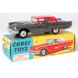 Corgi Toys, 214S Ford Thunderbird hard-top, metallic grey body with red roof, silver detailing,