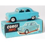 Corgi Toys, 201 Austin Cambridge Saloon, pale blue body with flat spun  hubs, in the original