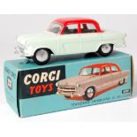 Corgi Toys, 207 Standard Vanguard III, red over pale green body with silver detailing and flat spun