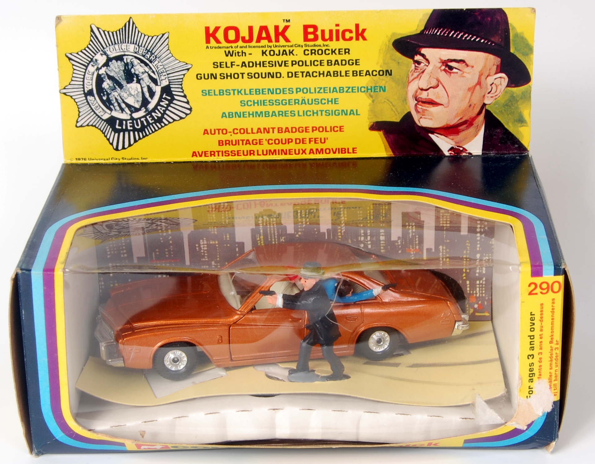 Corgi Toys, 290, Kojaks Buick, bronze body with disc type wheel hubs and white interior, in the