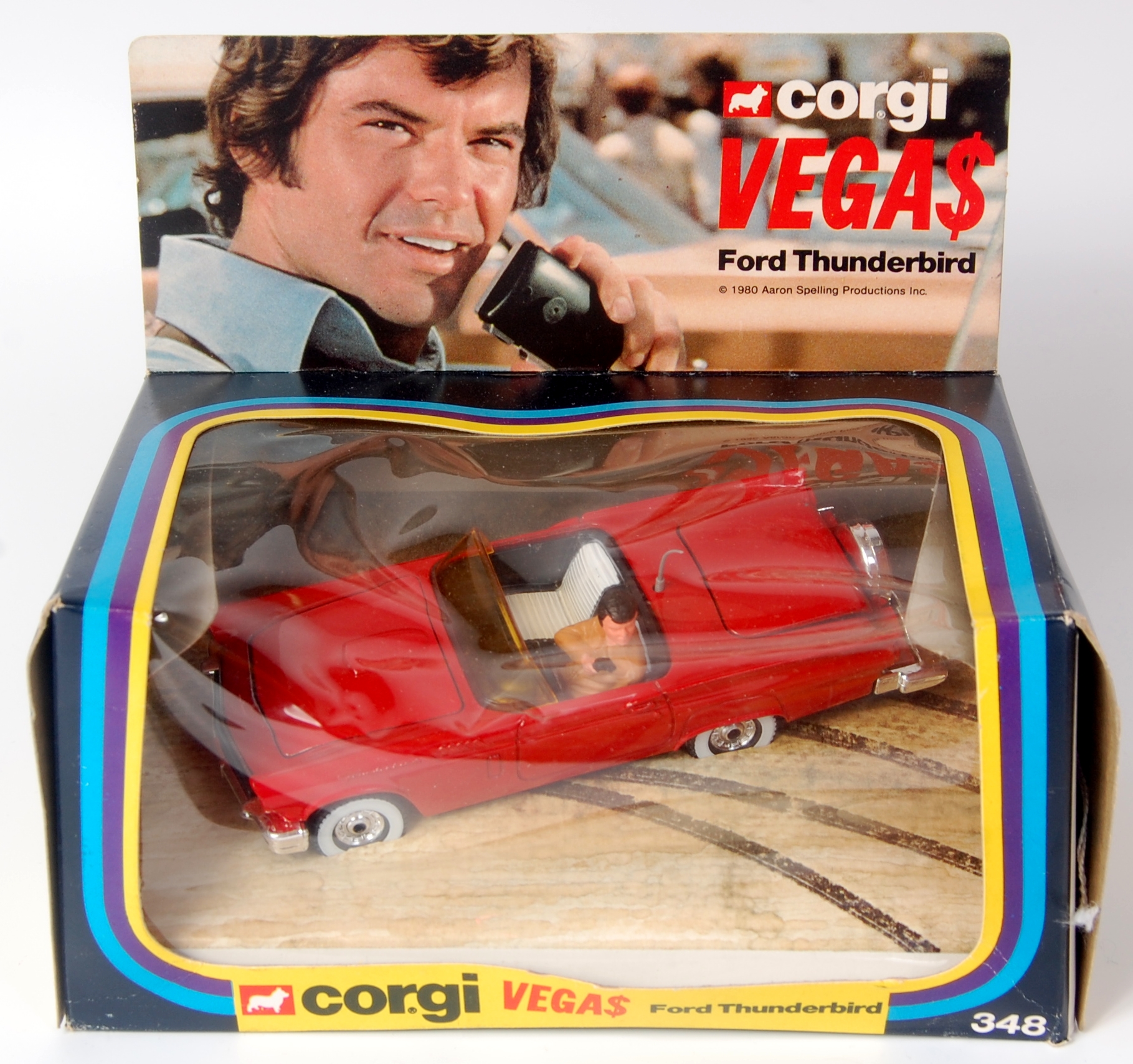 Corgi Toys, 348, Vegas Thunderbird, red body with black and white interior, Dan Tanner figure, in