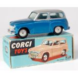 Corgi Toys, 206 Hillman Husky Estate, metallic blue and silver body, with flat spun hubs, in the