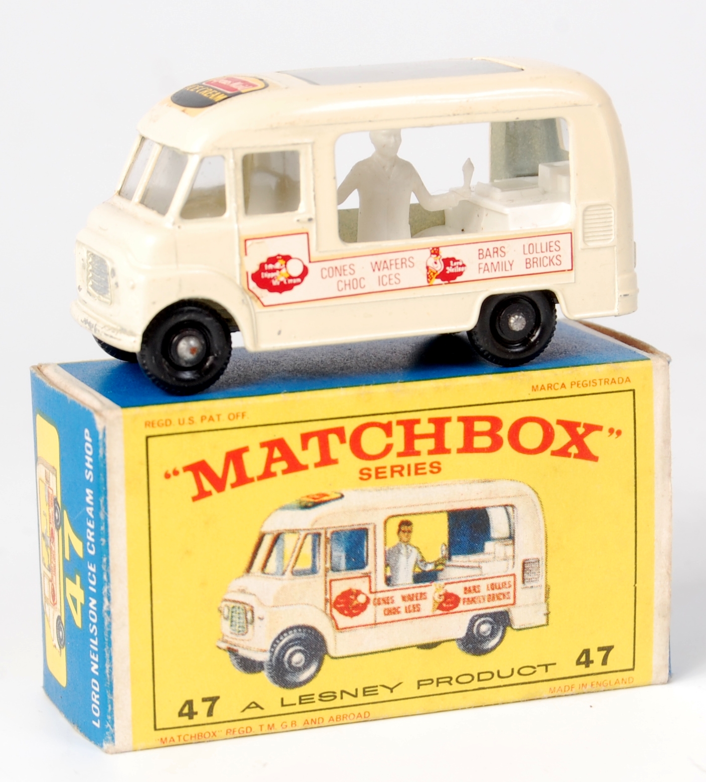 Matchbox, 1-75 series No.47B, Lord Nielson's ice cream commer van, cream body with red and white