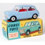 Corgi Toys, 226 Morris Mini Minor, pale blue body with red interior, silver detailing with shaped