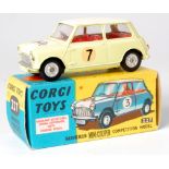 Corgi, 227 Morris Mini Cooper competition model, primrose yellow body, red interior, white roof and