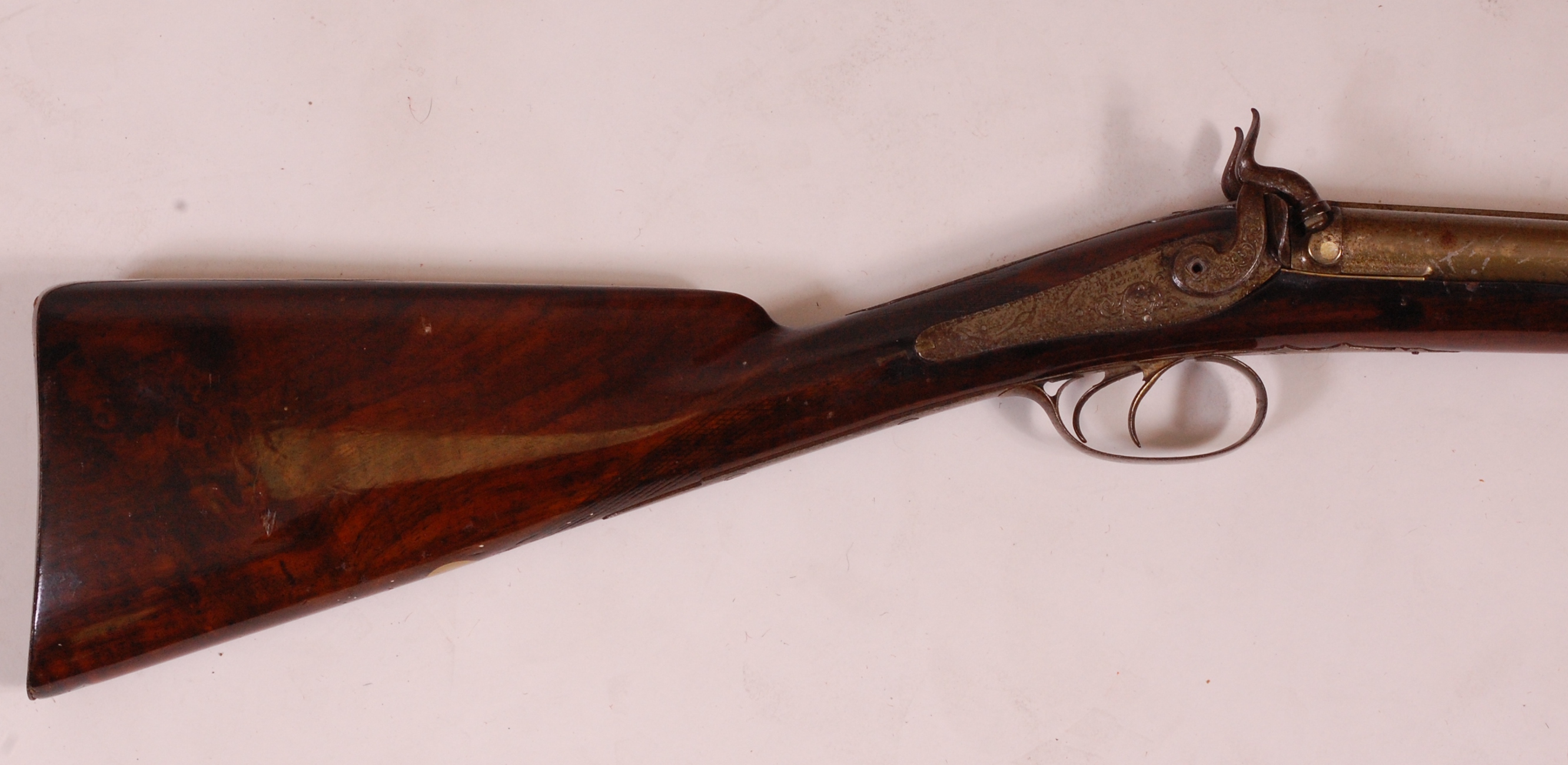 A 19th century double barrelled percussion cap rifle, - Image 2 of 2
