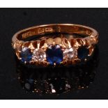 An early 20th century ladies yellow gold sapphire and diamond ring,