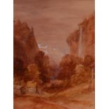 B F Stanley - The Staubback Lautrbrunnen, watercolour with body colour, signed and dated 1849,