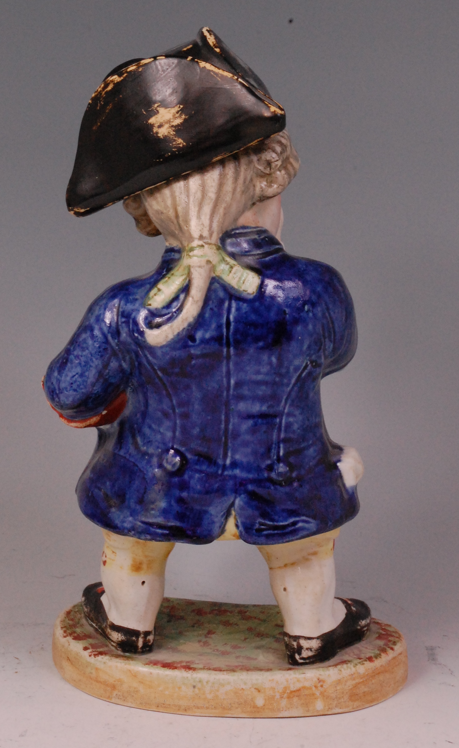 A Victorian Staffordshire standing Toby taking snuff, wearing a black removable tricorn hat, - Image 2 of 2