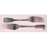 A set of six William IV Irish silver table forks, in the Fiddle pattern,