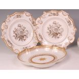 A pair of 19th century Worcester porcelain dessert plates, pattern number 302, heightened in gilt,