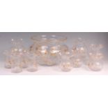 A suite of Victorian glass posy vases, with accompanying large flower bowl,