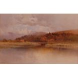 A Tucker - Extensive river landscape, watercolour, signed lower left,