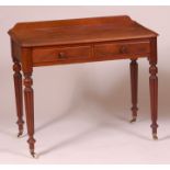 A late 19th century mahogany two-drawer side table by Edwards & Roberts, of Wardour Street, London,